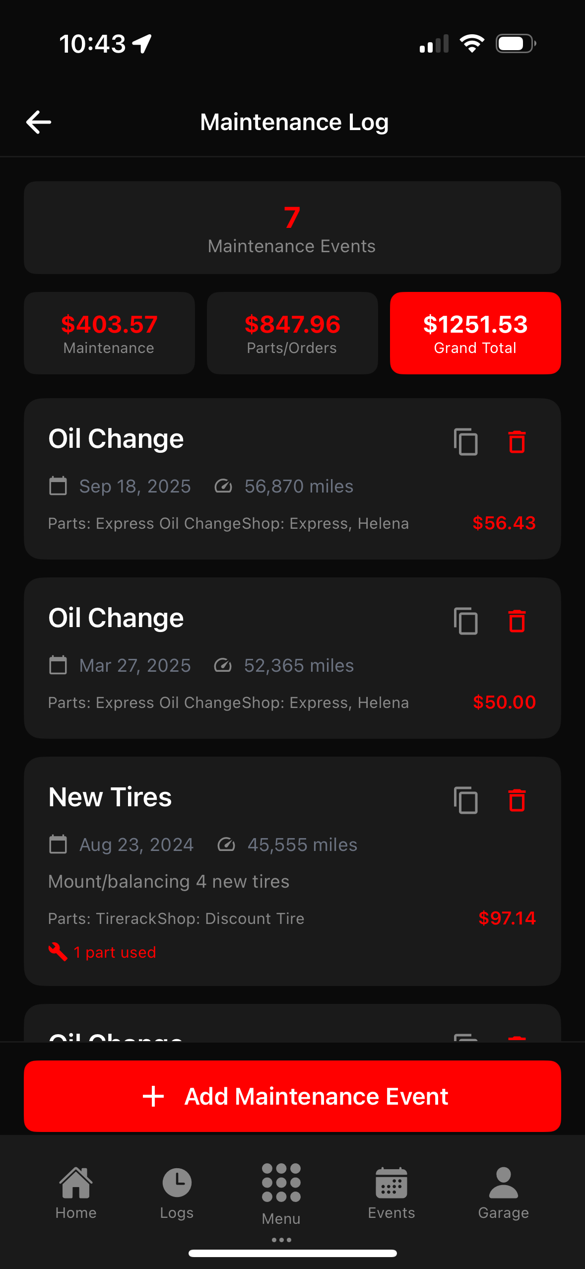 Builds app maintenance log