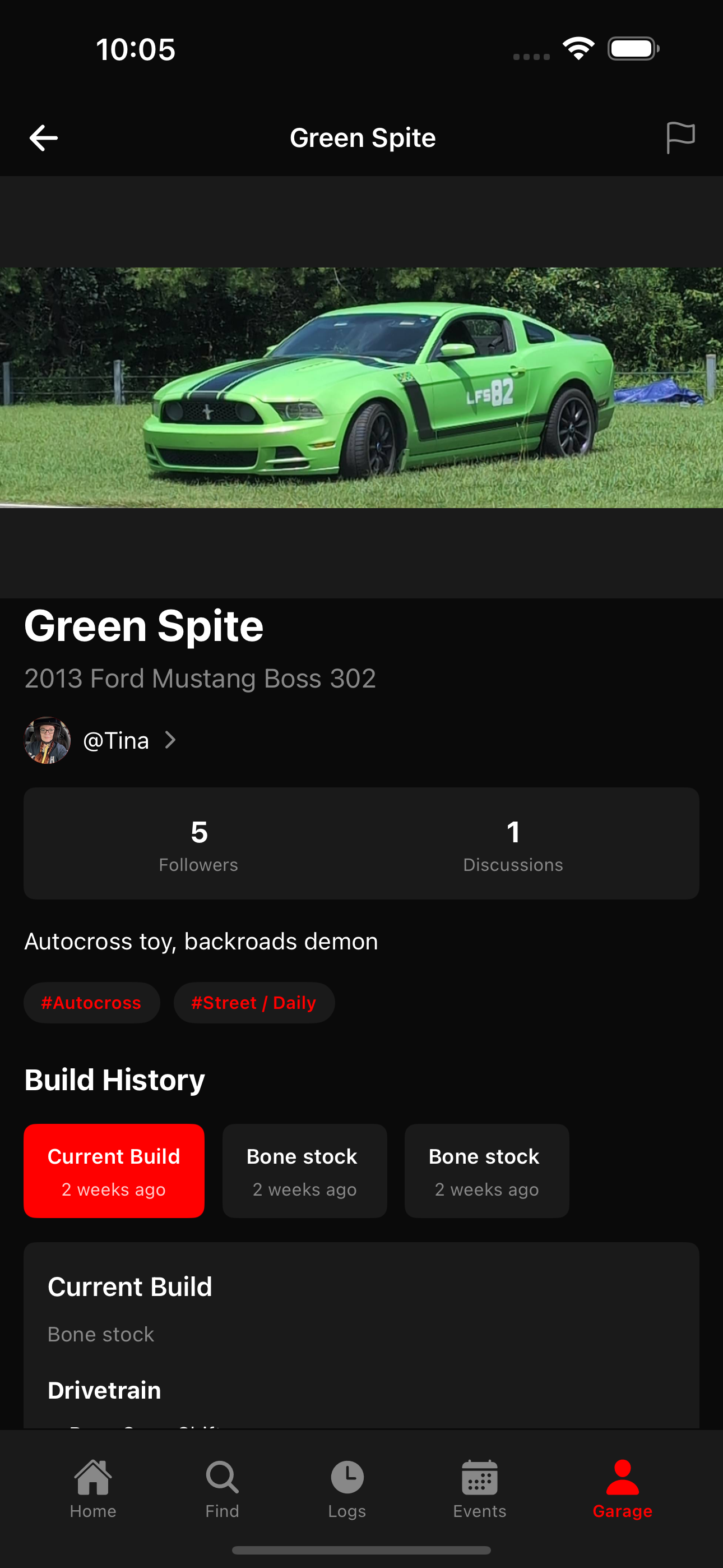 Builds app garage view